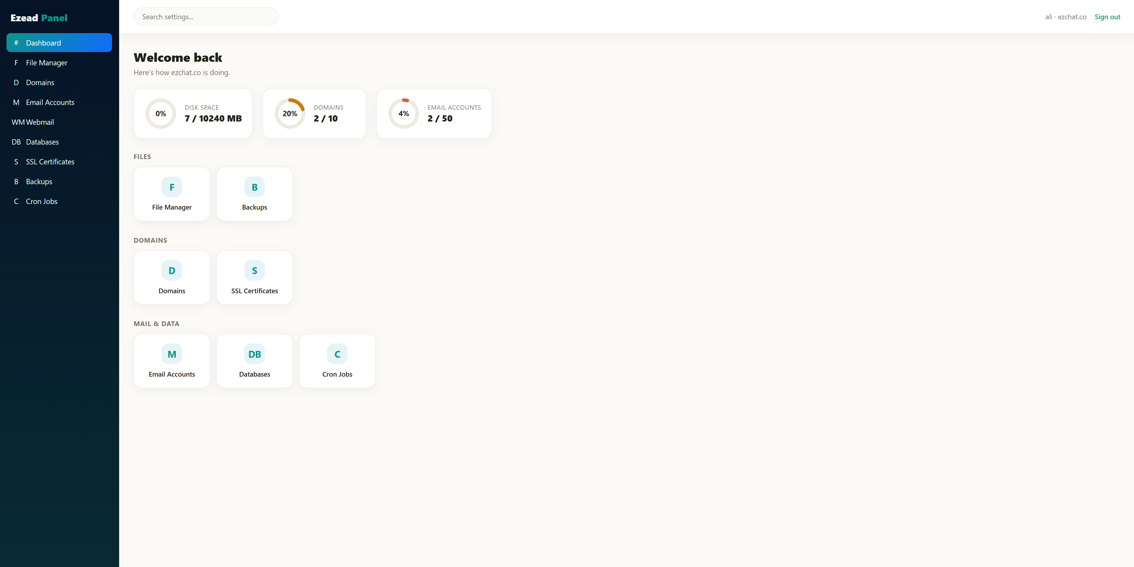 User dashboard